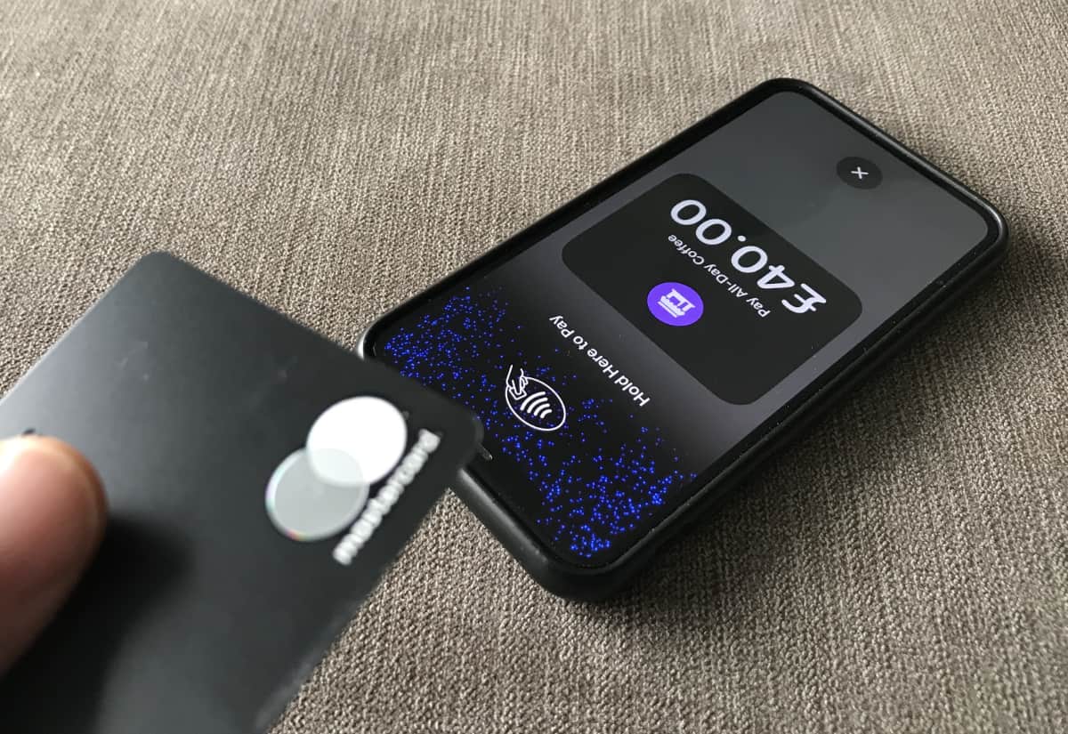 Contactless card payment being taken on a phone