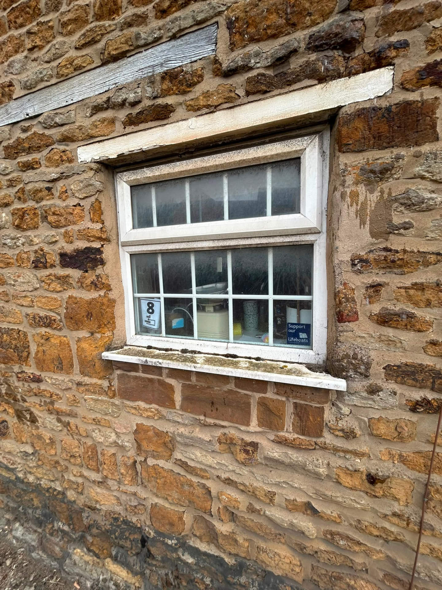 Before: STONE COTTAGE WINDOW - GLASS, FRAMES AND SILL